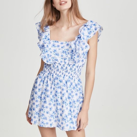 NWOT PLAYA LUCILA Short Coverup Floral Dress In Blue/White - Picture 1 of 7